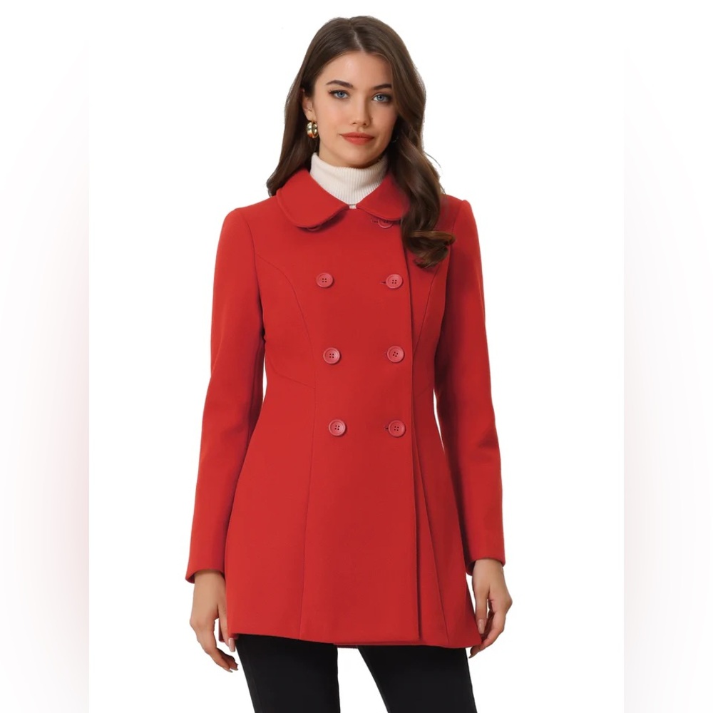 Peter Pan collar double breasted long peacoat/trench coat